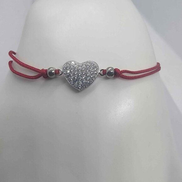 Sterling Silver 925 Heart Design WIth Red String Bracelet - Picture 1 of 3